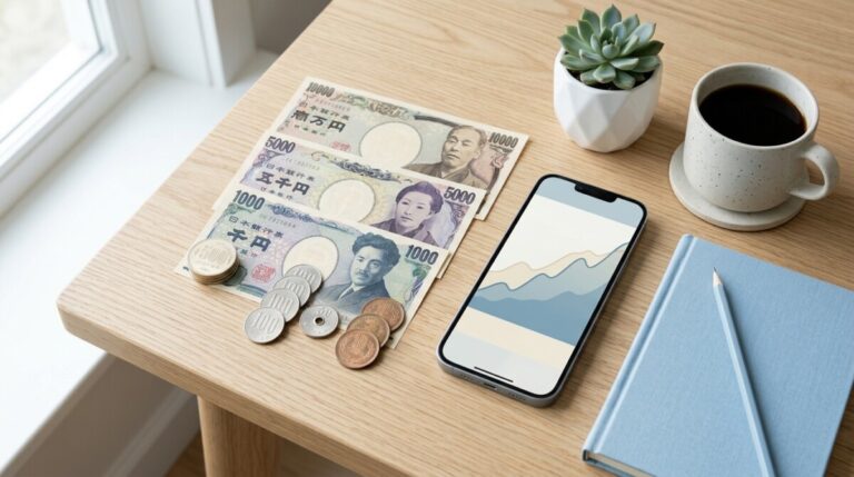 엔화 환테크 분할 매수 투자를 위한 일본 지폐와 스마트폰 환율 차트